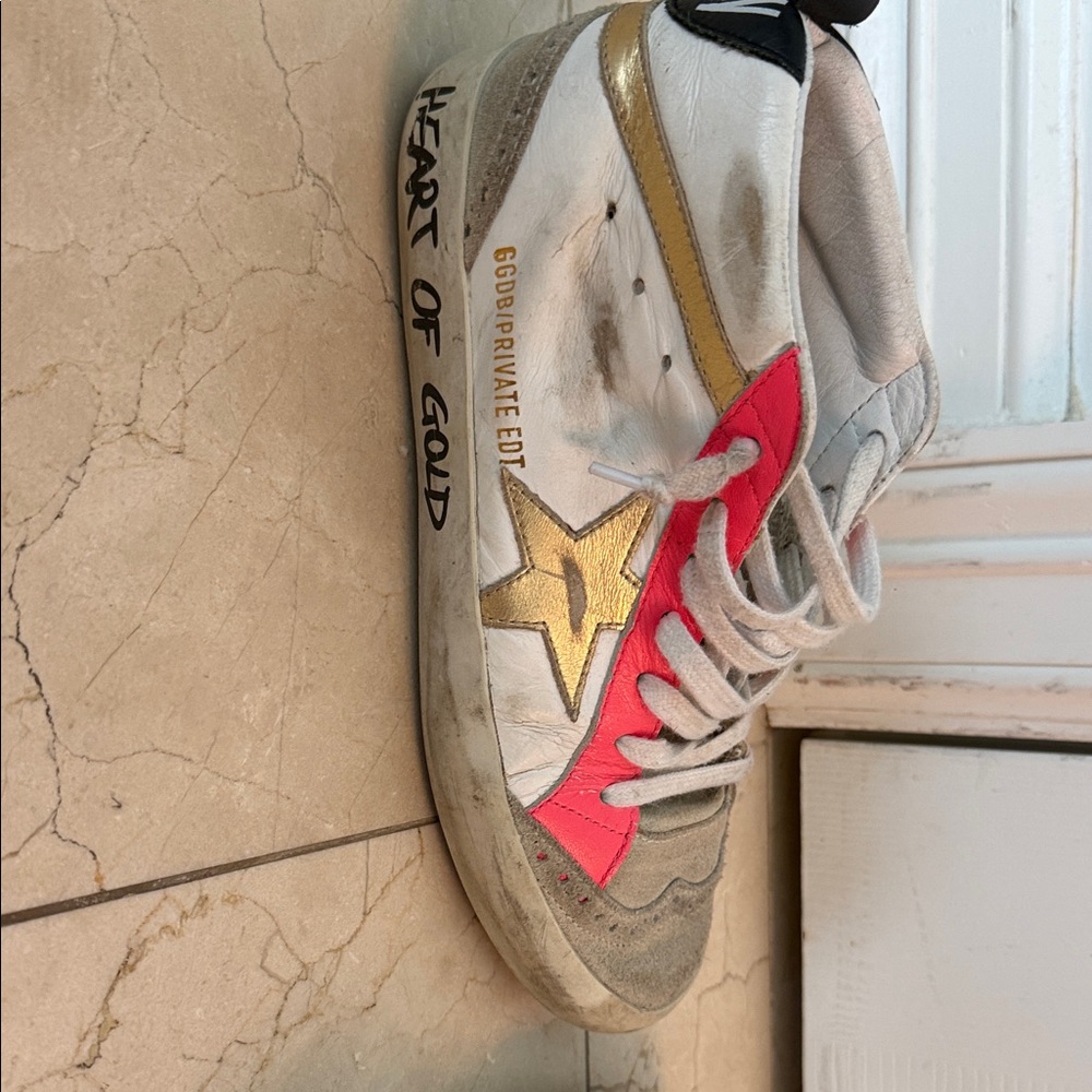 Golden Goose White and Pink High-Top Sneakers with Gold Star - Picture 3 of 8